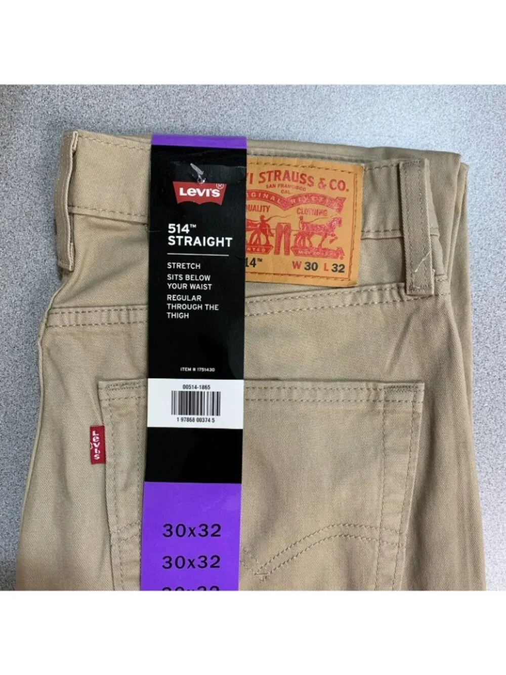 NWT Levi's 514 Straight Stretch Men's W30 L32 Khaki Chino Pants Cotton Blend